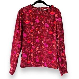 Universal Thread Purple Red Vintage Floral Cotton High Neck Long Sleeve Blouse